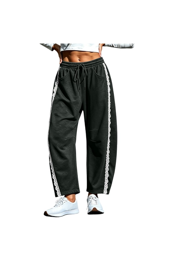 Women's Barrel Sweatpants Drawstring High Rise Elastic Waisted Lace Casual Baggy Athletic Workout Pants(Small,Dark Gray)