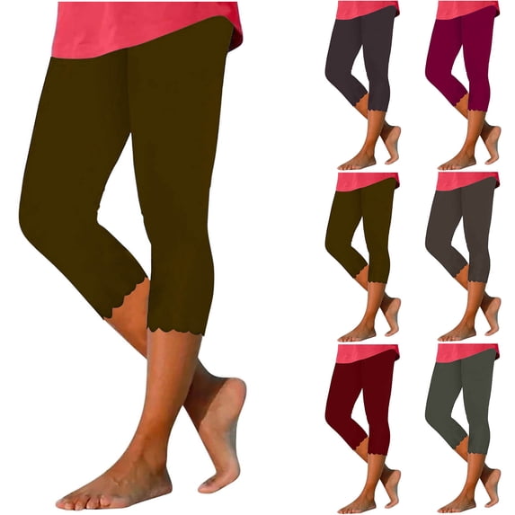 Wlynlyn Women’s Plus Size Capri Leggings Knee Length Yoga Pants High Waist Casual Summer Cropped Pants