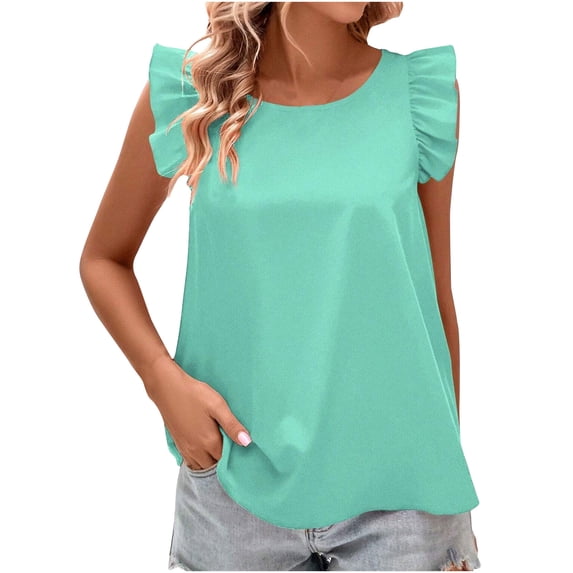 Wlynlyn Women's Tank Top Ruffle Cap Sleeve Summer Tops Crewneck Casual Flowy Basic Tanks Shirts