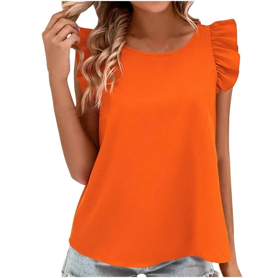 Wlynlyn Women's Tank Top Ruffle Cap Sleeve Summer Tops Crewneck Casual Flowy Basic Tanks Shirts