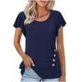thumbnail image 1 of Wlynlyn Women's Tunic Tops Ruffle Short Sleeve Shirts Round Neck Button Side Loose Fitted Summer Blouses, 1 of 6