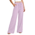 thumbnail image 1 of Wlynlyn Women's Wide Leg Pants Summer Cotton Linen Loose Casual Vacation Palazzo Trousers with Pockets Spring Clothes(Large,Purple), 1 of 9