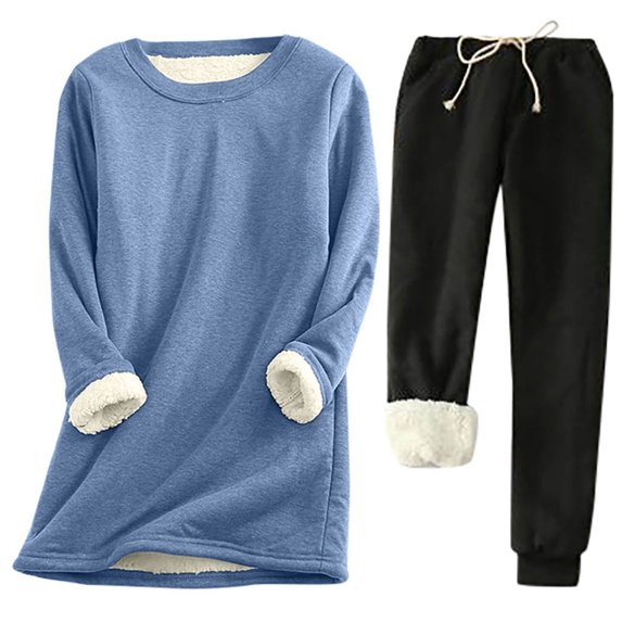 Wlynlyn Womens 2 Piece Outfit Set Sherpa Fleece Lined Tracksuit Crew Neck Long Sleeve Top Drawstring Sweatpants Casual Warm Loungewear(3X-Large,Wine)