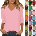 thumbnail image 1 of Wlynlyn Womens 3/4 Sleeve Tops Casual V Neck Loose Fitted Tees Shirts Solid Color Business Work Blouses Tunic Tops, 1 of 7