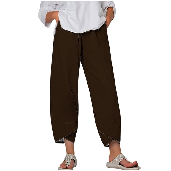 Wlynlyn Womens Baggy Wide Leg Pants Elastic Waisted Casual Palazzo Pants Summer Beach Vacation Lounge Trousers with Pockets S-8XL