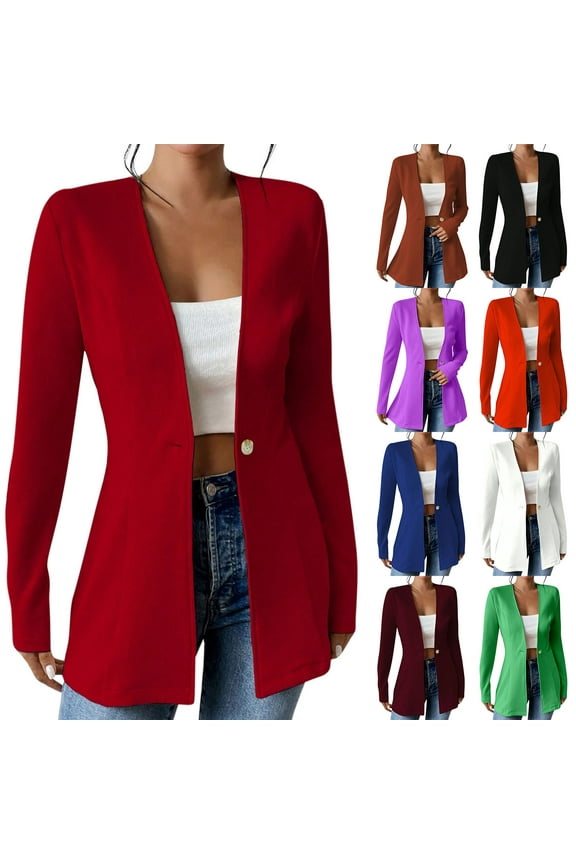 Womens Blazer Fall Casual Long Sleeve Open Front Jacket Work Office Suit Business Dressy Blouses