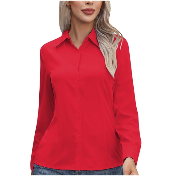 Wlynlyn Womens Blouses Long Sleeve Button down Shirts Dressy Casual Loose Fitted Collared Office Work Tops