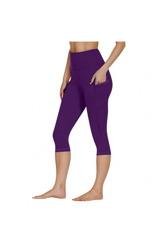 Womens Capri Leggings with Pockets High Waisted Yoga Capris Belly Control Athletic Running Cropped Pants Workout Capri Leggings