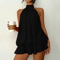 thumbnail image 1 of Wlynlyn Womens Chiffon Dresses Cold Shoulder Sleeveless Halter Wedding Guest Dresses Ruffle Summer Flowy Mini Dress, 1 of 7