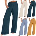 thumbnail image 1 of Wlynlyn Womens Cotton Linen Pants Summer Wide Leg Casual Loose Trousers Drawstring High Waist Palazzo Pants, 1 of 6