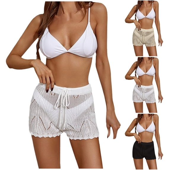 Wlynlyn Womens Crochet Shorts Drawstring Elastic Waisted Beach Shorts Hollow out Summer Lounge Shorts