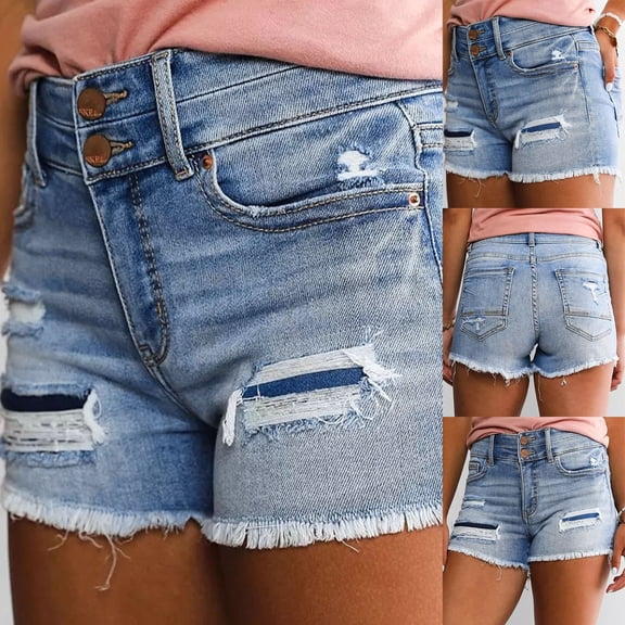Wlynlyn Womens Denim Shorts High Waisted Ripped Jean Shorts Straight Leg Frayed Hem Summer Shorts