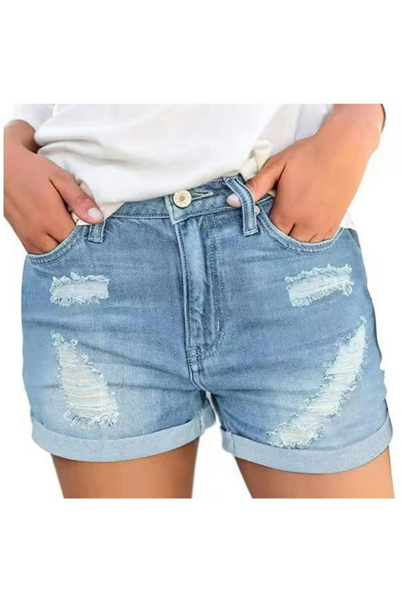 Womens Denim Shorts Mid Rise Distressed Jean Shorts Casual Summer Stretchy Ripped Shorts