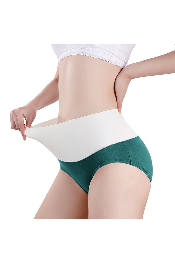Womens High Waisted Underwear Stretch Belly Control Briefs Full Coverage Color Block Panties(Army Green,Large)
