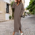 thumbnail image 1 of Wlynlyn Womens Hoodies Dress Long Sleeve Drawstring V Neck Casual Loose Hooded Sweatshirt Fall Solid Slit Sweat Dresses with Pocket, 1 of 7