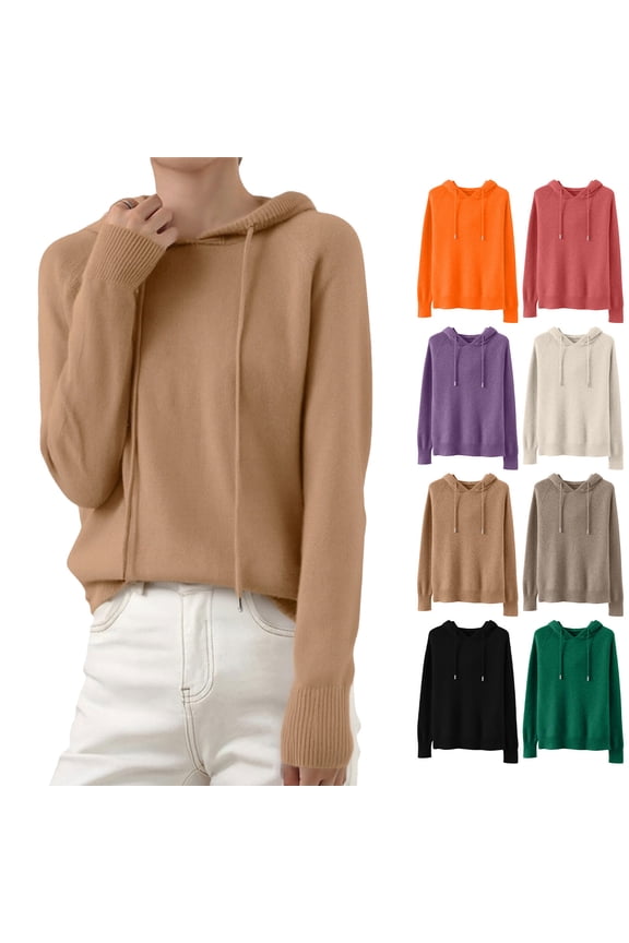 Womens Hoodies Winter Casual Knitted Pullover Drawstring Loose Streetwear Fashion Sweater Tops