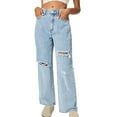 thumbnail image 1 of Wlynlyn Womens Jeans Low Waisted Rippped Denim Pants Straight Wide Leg Baggy Trousers with Pockets, 1 of 2