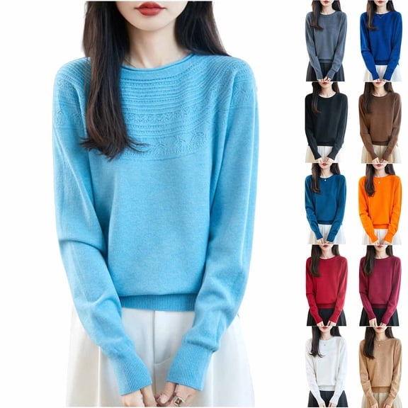 Wlynlyn Womens Long Sleeve Shirts Fall Winter Warm Soft Knitted Loose Pullover Crewneck Loose Fitted Solid Basic Tops