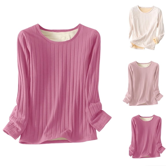 Wlynlyn Womens Long Sleeve Shirts Thermal Underwear Tops Winter Warm Fleece Lined Pajamas Tops Base Layer Soft Loungewear