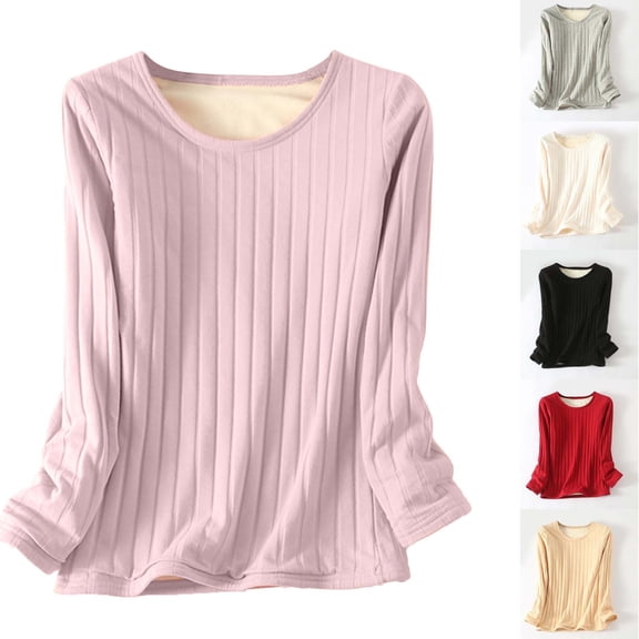 Wlynlyn Womens Long Sleeve Shirts Thermal Underwear Tops Winter Warm Fleece Lined Pajamas Tops Base Layer Soft Loungewear
