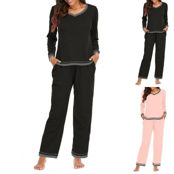 Wlynlyn Womens Pajama Set Lounge Sets Long Sleeve Tops Sleepwear Pants Soft Comfy 2 Piece Pjs Outfits with Pockets