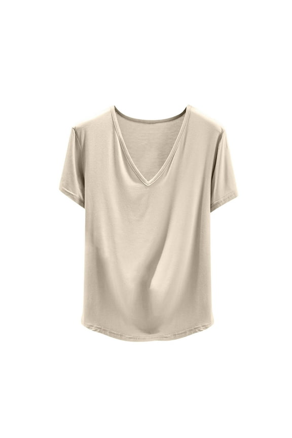 Womens Pajama Top Short Sleeve T-Shirt Casual V Neck T Shirts Soft Sleep Tee Sleepwear Solid Color Size M-XXL