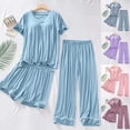 thumbnail image 1 of Wlynlyn Womens Pajamas Sets 3 Piece Built in Bra Tank Tops Pants Wide Leg Shorts Solid Color Comfy Loungewear, 1 of 5