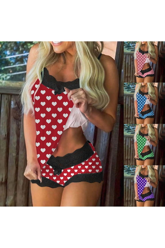 Womens Pajamas Sets Casual Lace Splicing Cami Tank Tops 2 Piece Underwear Outfits Sleepwear Shorts Suit