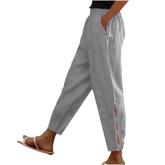 Wlynlyn Womens Pant Plus Size High Waisted Summer Beach Pants Straight Leg Hollow out Ankle Length Pants with Pockets