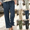 thumbnail image 1 of Wlynlyn Womens Plus Size Cotton Linen Pants Drawstring High Waisted Lounge Pants Straight Leg Summer Beach Pants, 1 of 7