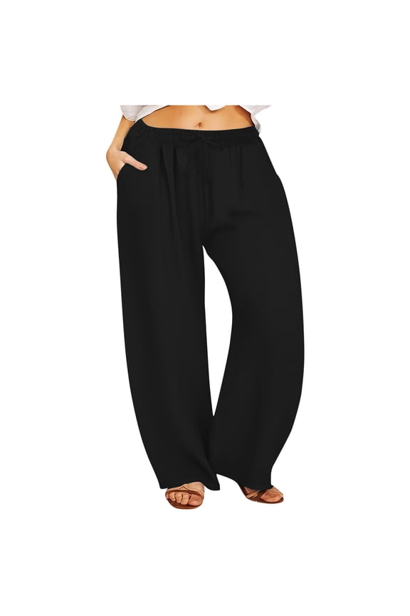 Womens Plus Size Pants Drawstring Low Waisted Lounge Pants Casual Flowy Palazzo PantsX-LargeBlack