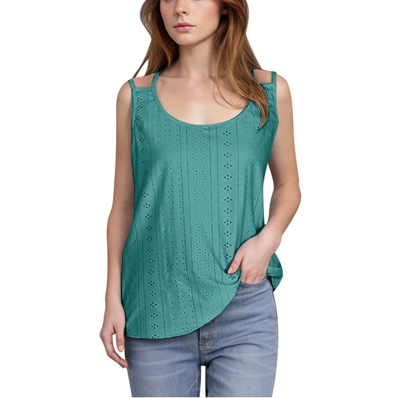 Wlynlyn Womens Plus Size Summer Tank Tops Scoop Neck Camisole Sleeveless T Shirts Casual Flowy Eyelet Cami Shirts Size S-3XL
