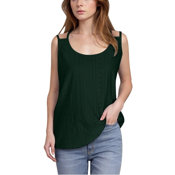 Wlynlyn Womens Plus Size Summer Tank Tops Scoop Neck Camisole Sleeveless T Shirts Casual Flowy Eyelet Cami Shirts Size S-3XL