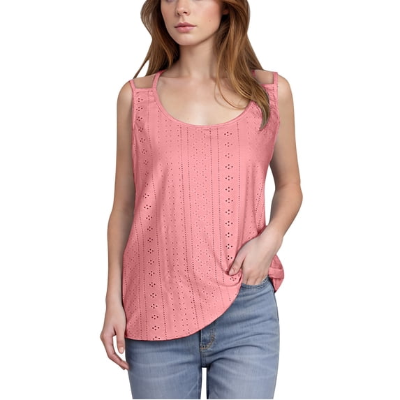 Wlynlyn Womens Plus Size Summer Tank Tops Scoop Neck Camisole Sleeveless T Shirts Casual Flowy Eyelet Cami Shirts Size S-3XL