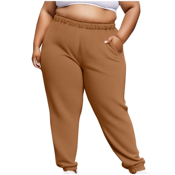 Wlynlyn Womens Plus Size Sweatpants High Waisted Joggers Gym Active Track Pants with Pockets Workout Activewear(X-Large,Brown)