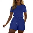 thumbnail image 1 of Wlynlyn Womens Rompers for Summer Short Sleeve 1 Piece Jumpsuits Drawstring High Waisted Shorts Casual Outfits, 1 of 2