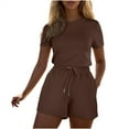 thumbnail image 1 of Wlynlyn Womens Rompers for Summer Short Sleeve 1 Piece Jumpsuits Drawstring High Waisted Shorts Casual Outfits, 1 of 2