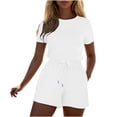 thumbnail image 1 of Wlynlyn Womens Rompers for Summer Short Sleeve 1 Piece Jumpsuits Drawstring High Waisted Shorts Casual Outfits, 1 of 2