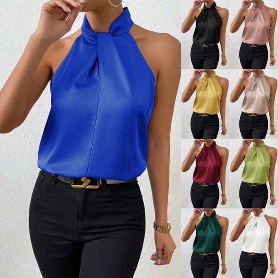 Wlynlyn Womens Satin Tank Tops Sleeveless Solid Color Elegant Dressy Shirts Summer Keyhole Back Tank Top
