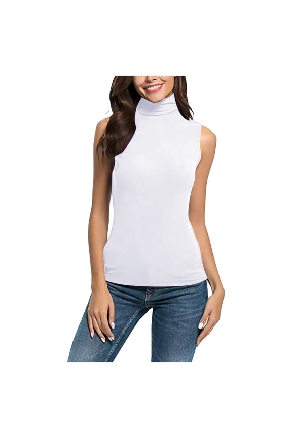 Womens Sleeveless Tops Plus Size High Neck Tank Tops Slim Fitted Undershirt Basic Layer Tees XXL