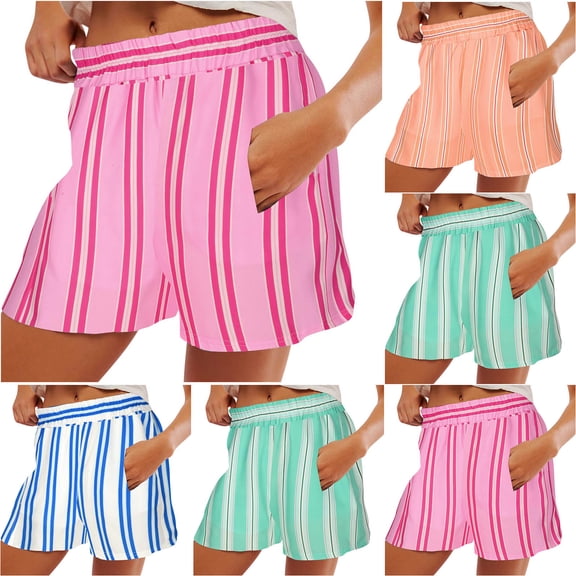 Wlynlyn Womens Striped Pajamas Shorts Elastic Waisted Sleep Bottoms Wide Leg Soft Comfy Pjs Shorts