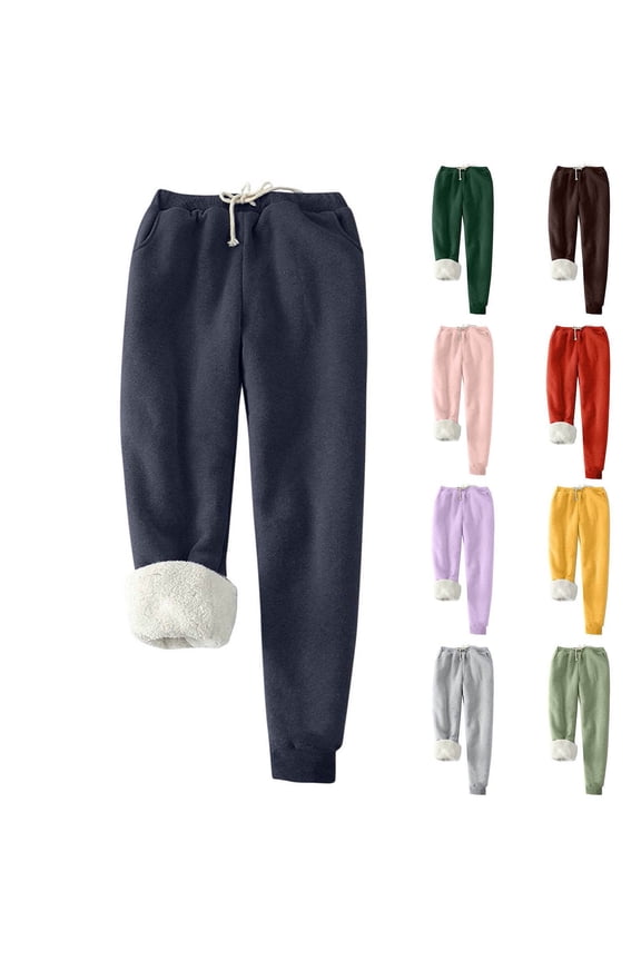 Womens Sweatpants Baggy Athletic Joggers Winter Warm Fleece Sherpa Lined Lounge Pants with Pockets