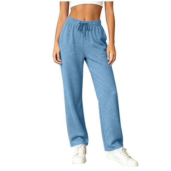 Wide Leg Sweatpants for Women Casual High Waisted Baggy Sweat Pants Drawstring Workout Jogger Trousers with Pockets
