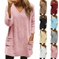 thumbnail image 1 of Wlynlyn Womens Sweatshirts Fuzzy Fleece V Neck Long Sleeve Tops Fall Casual Warm Solid Color Pullover with Pockets, 1 of 10