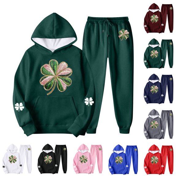 Wlynlyn Womens Sweatsuits St Patricks Day 2 Piece Outfits Lightweight Cute Printed Hoodies Sweatpants Tracksuits