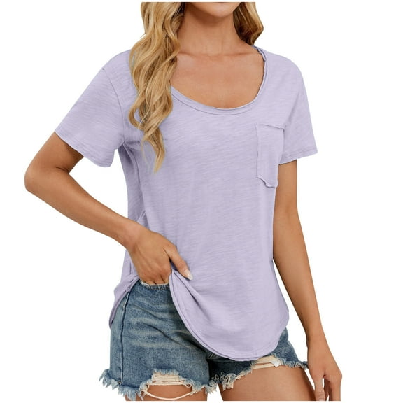 Wlynlyn Womens T Shirts Short Sleeve Shirts Scoop Neck Summer Tops Solid Color Soft Comfy Tees S