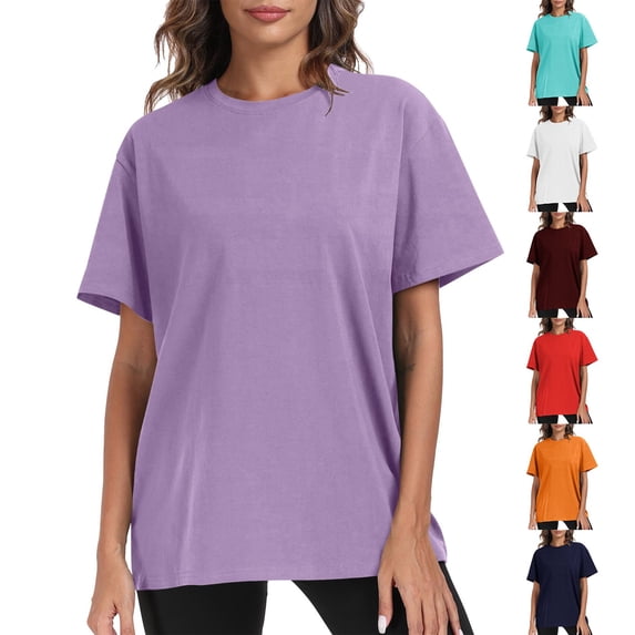 Wlynlyn Womens T Shirts Short Sleeve Trendy Crew Neck Loose Fitted Workout Tee Casual Solid Color Plain Summer Tops