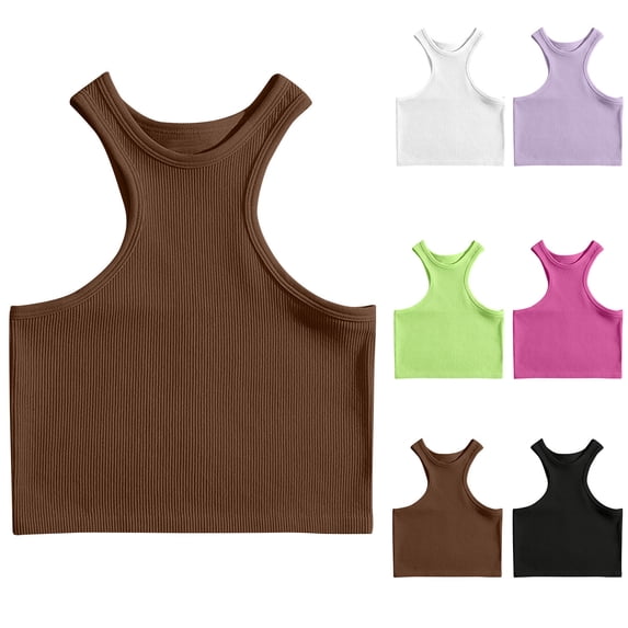 Wlynlyn Womens Tank Top Racerback Sleeveless Crop Tops Crewneck Going out Tops Ribbed Knit Stretchy Slim Basic Tees
