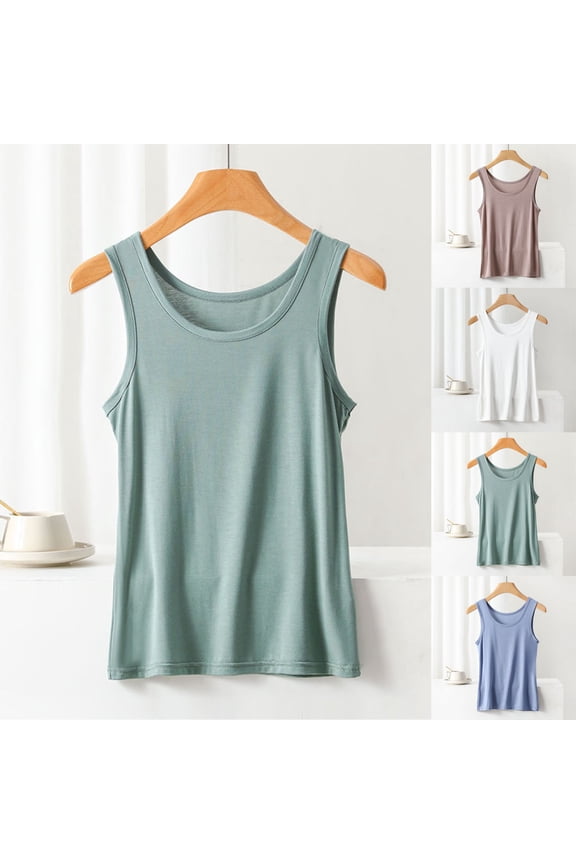 Womens Tank Tops Crew Neck Solid Color Loose Sleeveless Undershirts Wide Strap Soft Comfy Loungewear