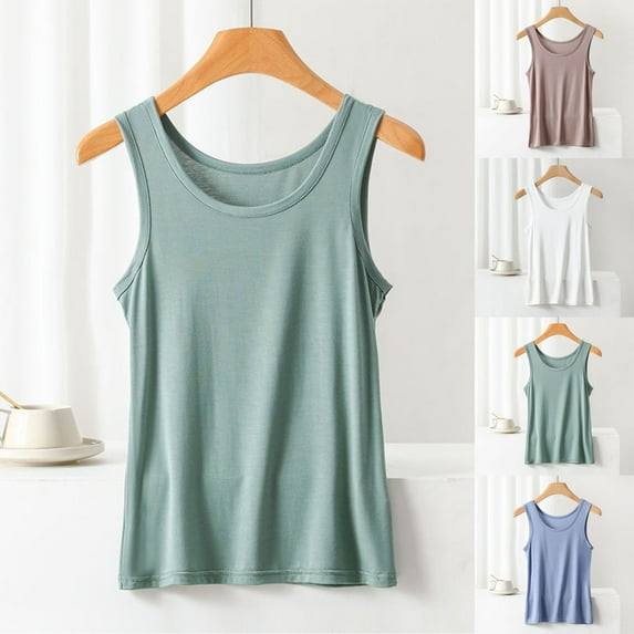 Wlynlyn Womens Tank Tops Crew Neck Solid Color Loose Sleeveless Undershirts Wide Strap Soft Comfy Loungewear